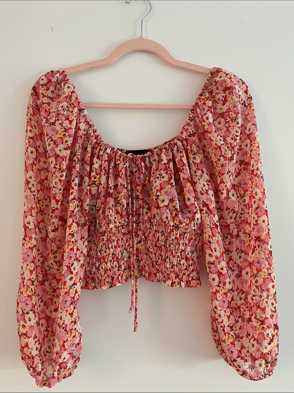 Pink Floral Smocked Blouse